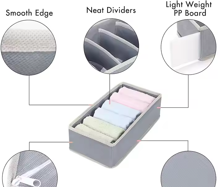 Sock Underwear Drawer Organizer Dividers, 45 Cell Foldable Fabric Dresser Closet Organizers and Storage Bins for Clothing, Baby Clothes, Bra, Panty, Scarf, Ties