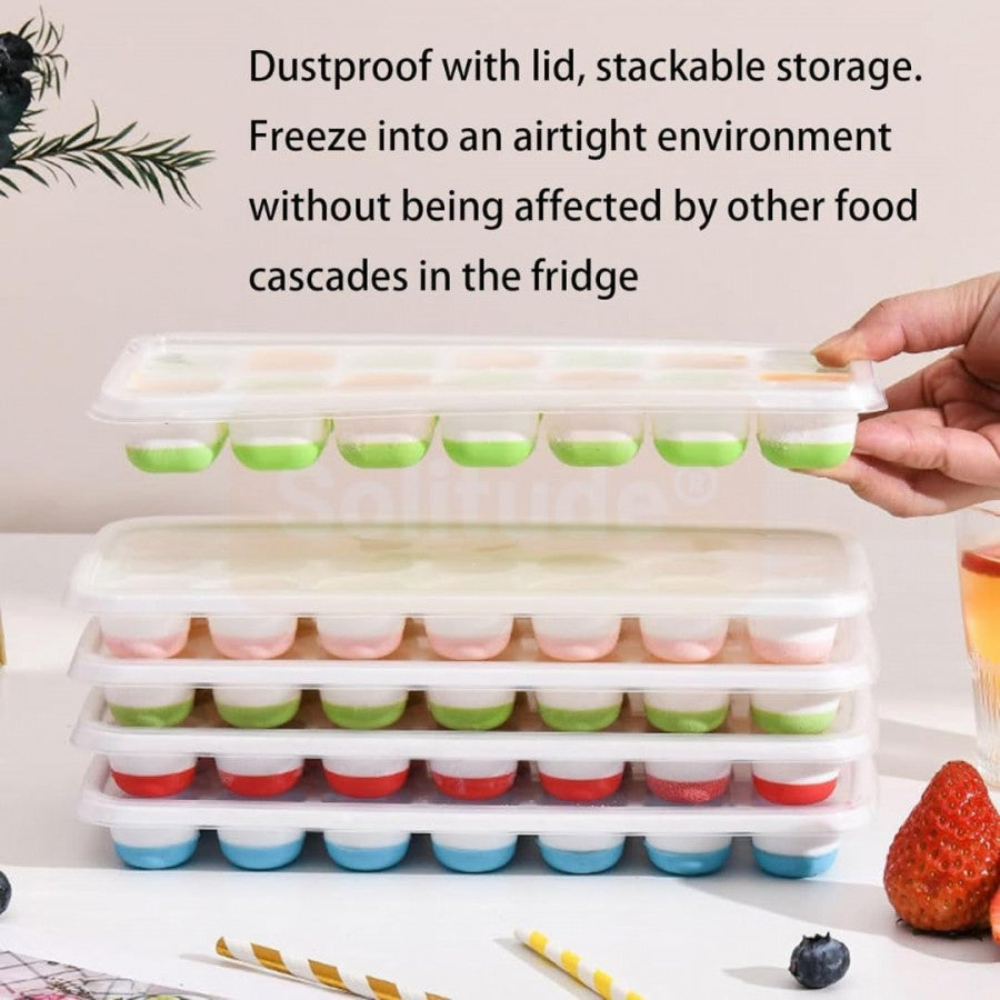 21-Cavity Silicone Pop-Up Ice Cube Tray with Lid – Easy Release, Stackable & BPA-Free