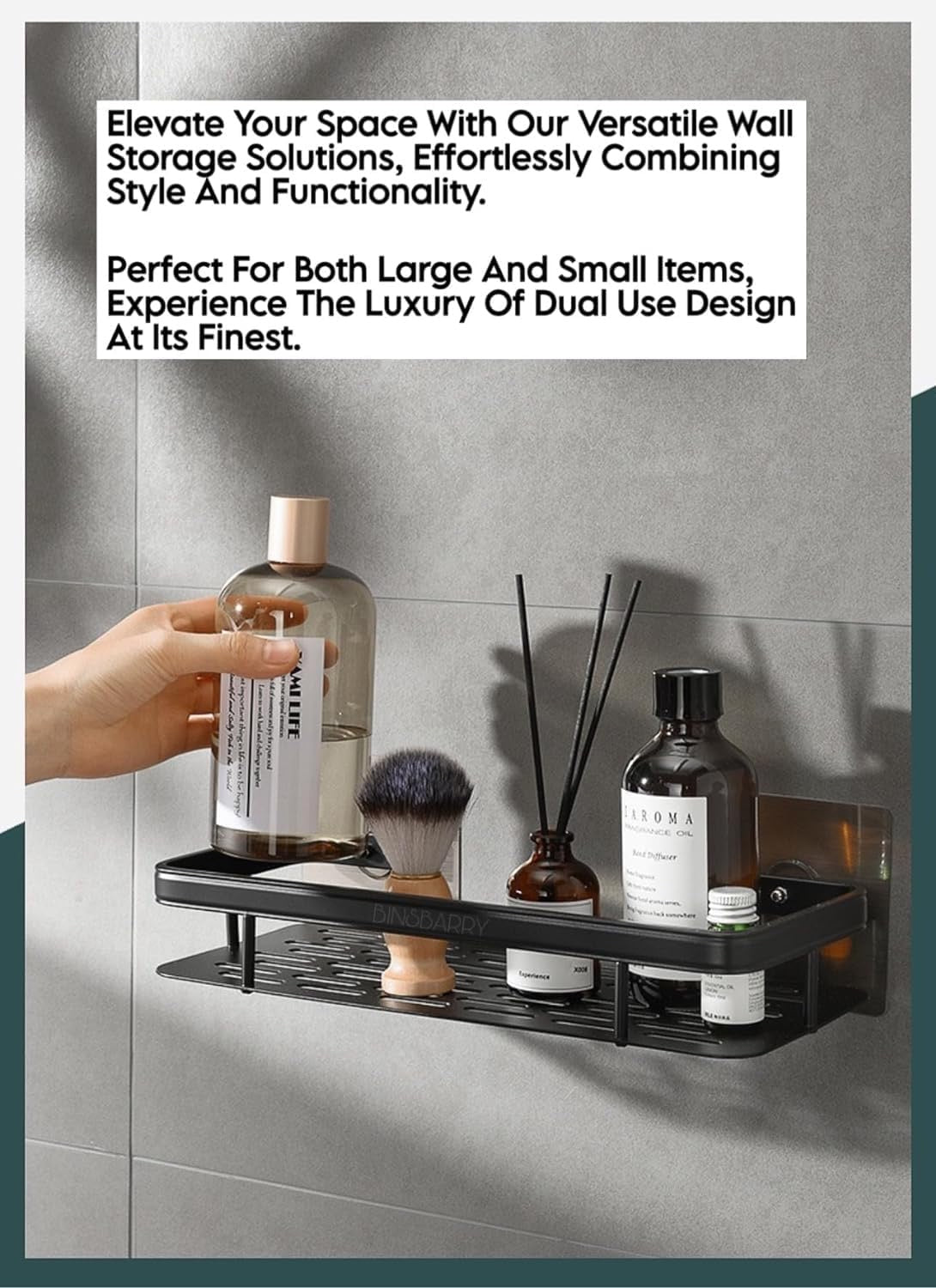 Aluminum Wall Mounted Adhesive Shower Caddy Shelf Corner for Bedroom Wall Storage Rack | Multifunctional Large Capacity Bathroom Rack | Easy Installation Durable