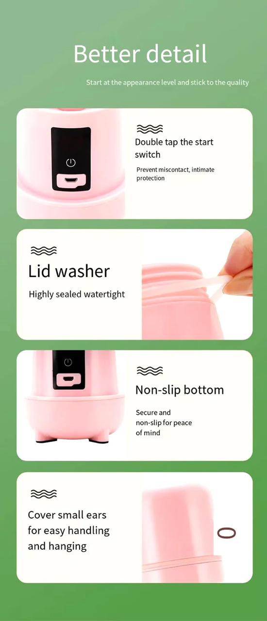 Pastel Coloured Portable Wireless Foldable Cup Blender (MULTICOLOR)