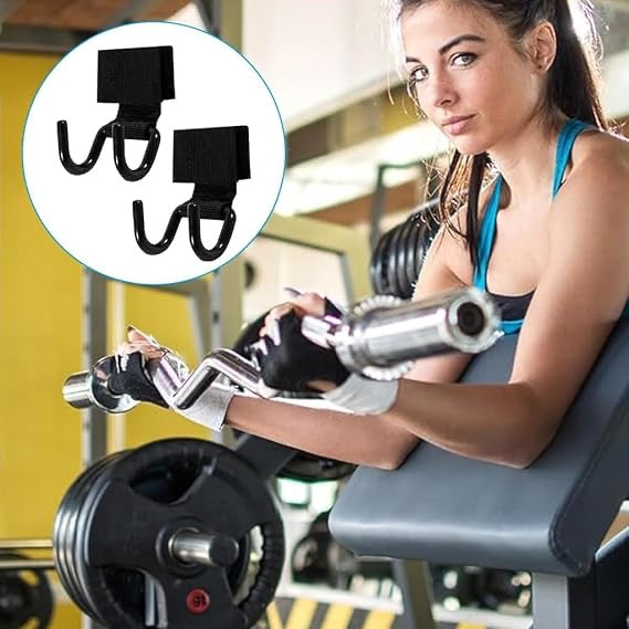 Weight Lifting Hooks for Enhanced Grip Strength, Metal Dual Hook Deadlift & Pull-Up Wrist Support, Adjustable Hook and Loop Closure, Assisted Gym Straps for Men & Women, Black (1 Pair)