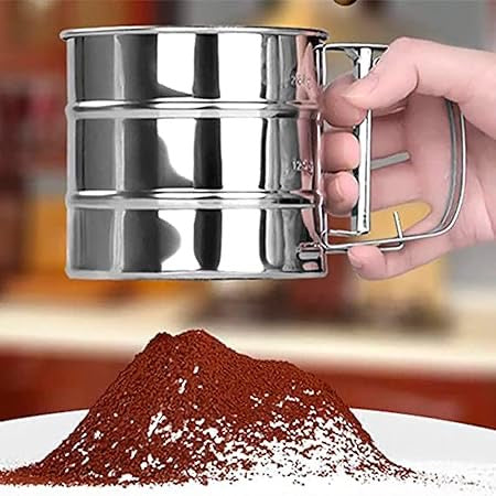 Stainless Steel Flour Sifter – Double-Layer Baking Sieve | One-Hand Press | Rust-Proof, Dishwasher Safe (250ml)
