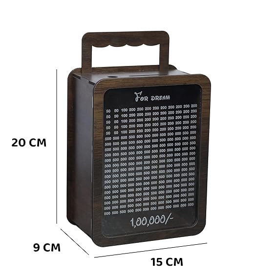 Wooden Piggy Bank – Carved Coin Box with Savings Tracker, Money Saver for Kids & Adults, Smart Donation & Savings Box