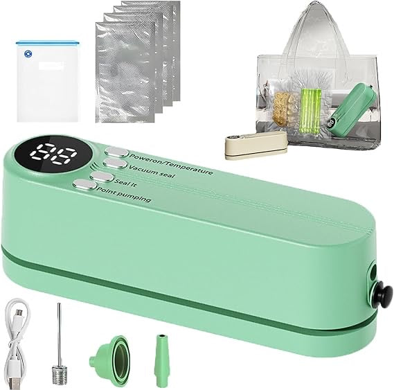 Mini Cordless Vacuum Sealer, 3-in - 1 Cordless Handheld Vacuum Sealer, Rechargeable Resealer Machine, Portable Bag Sealing Machine, Small Vacuum Sealer for Travel, Food Storage