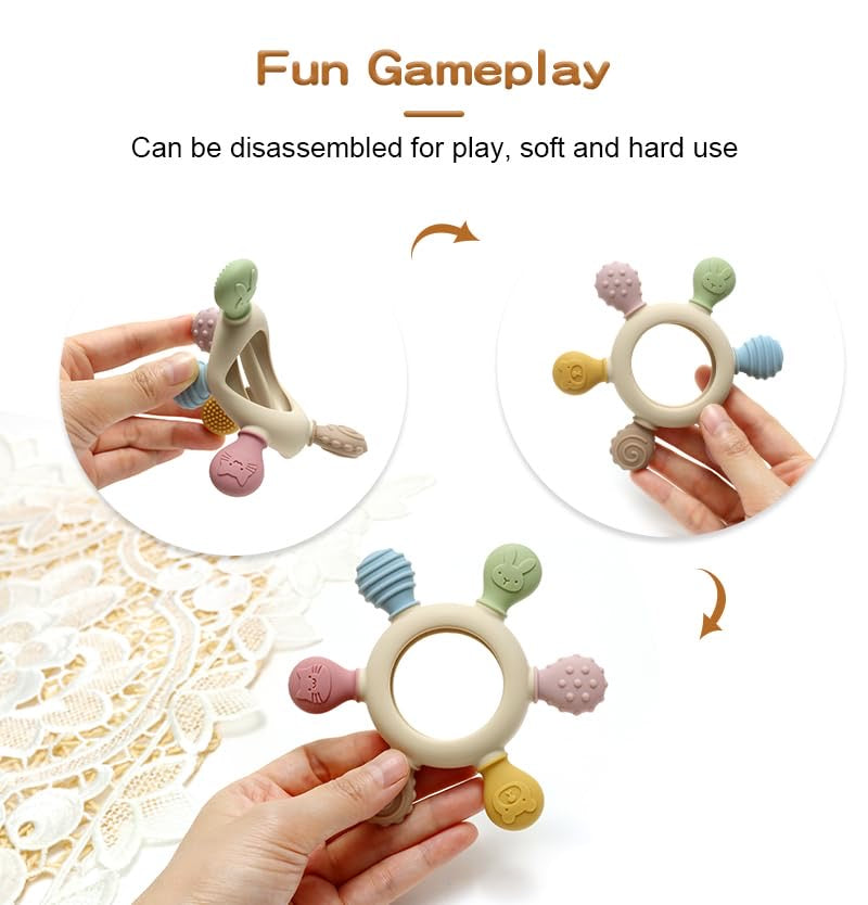 Silicone & Wood Baby Teether Ring – BPA-Free, Safe Teething Toy for Infants (3+ Months)