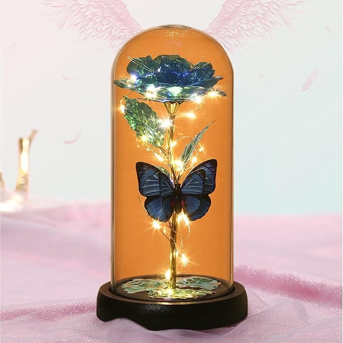 Forever Galaxy Rose in Glass Dome with LED Lights | Eternal Multicolor Rose Gift for Women | Romantic Valentine’s & Anniversary Decor