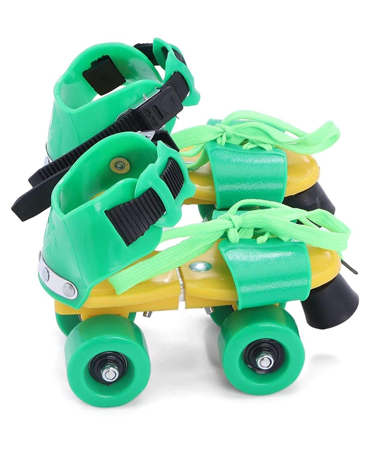 Adjustable 4 Wheel Skating Shoes for Boys/Girls Roller Skates with Front Break Inline Skating Shoes Suitable for Age Group 7 to 15 Years (Green & Yellow)